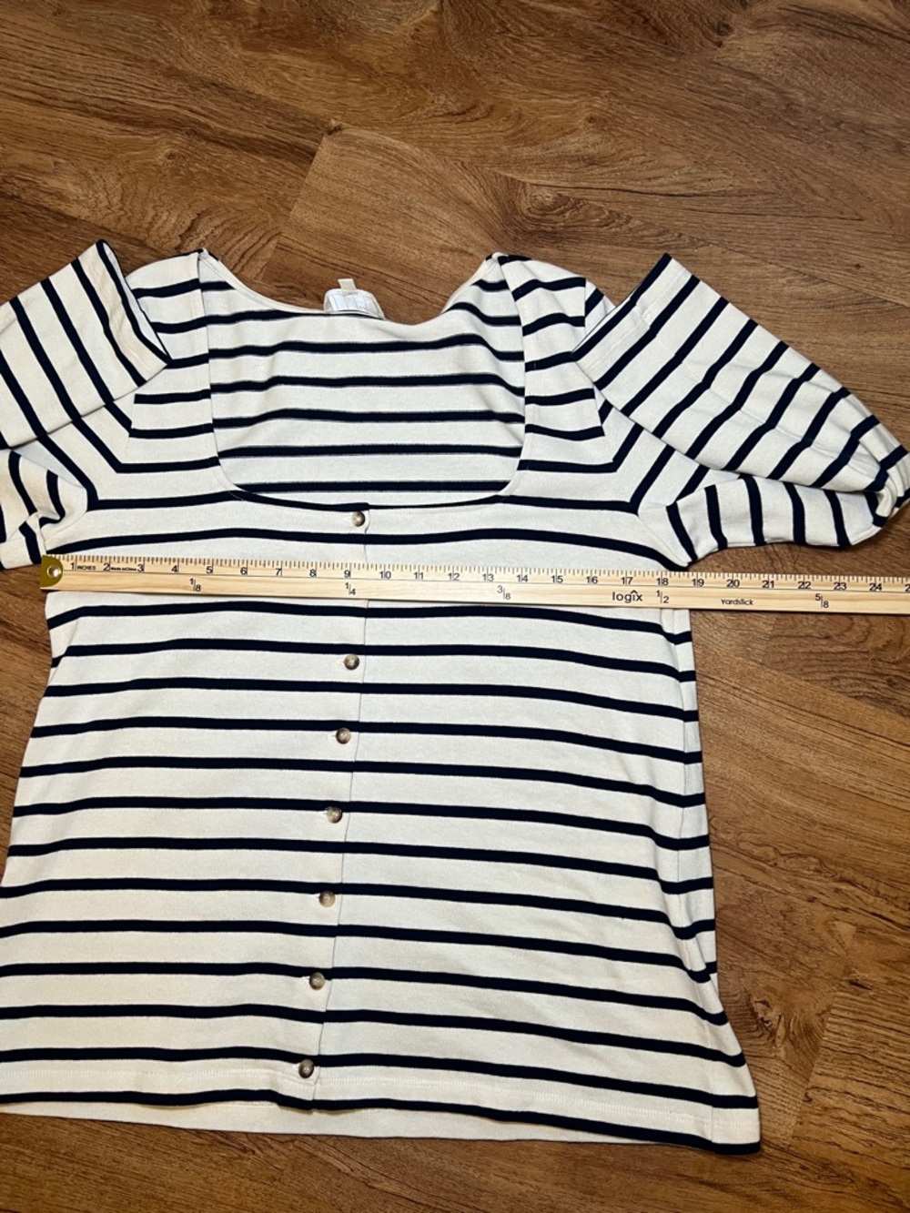 Sézane Women’s Large Navy White Striped 100% Cotton Boat Neck Button Down Shirt - Picture 9 of 10